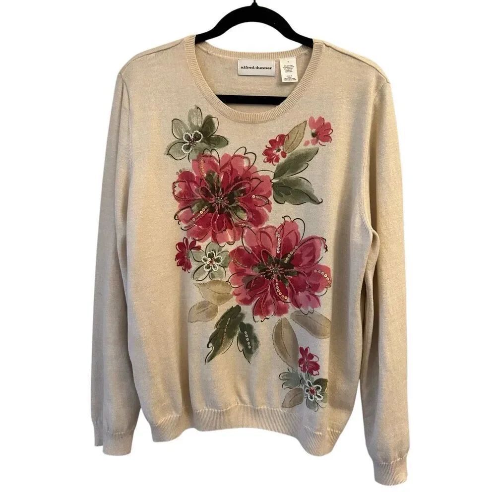 Vintage Alfred Dunner Embroided beaded sequined floral sweater sz L